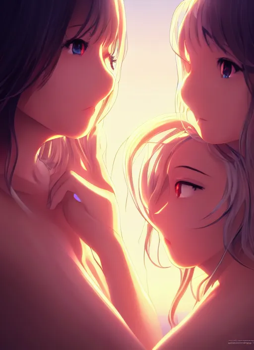 Image similar to two beautiful mothers sitting on a hot summer evening, gorgeous faces, thick lines, cinematic lighting, detailed anime art