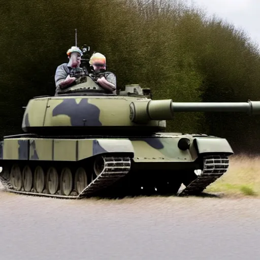 Image similar to A long shot of Boris Johnson in a tank, 4k, ultra HD