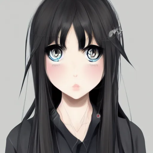 Image similar to full headshot portrait of a girl with long black hair, drawn by ATDAN, by Avetetsuya Studios, attractive character, colored sketch anime manga panel, trending on Pixiv