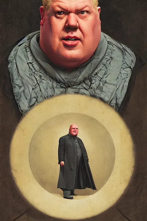 Image similar to portrait of giant joe egan as baron harkonnen by normal rockwell