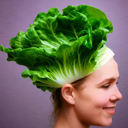 Prompt: lettuce on my head