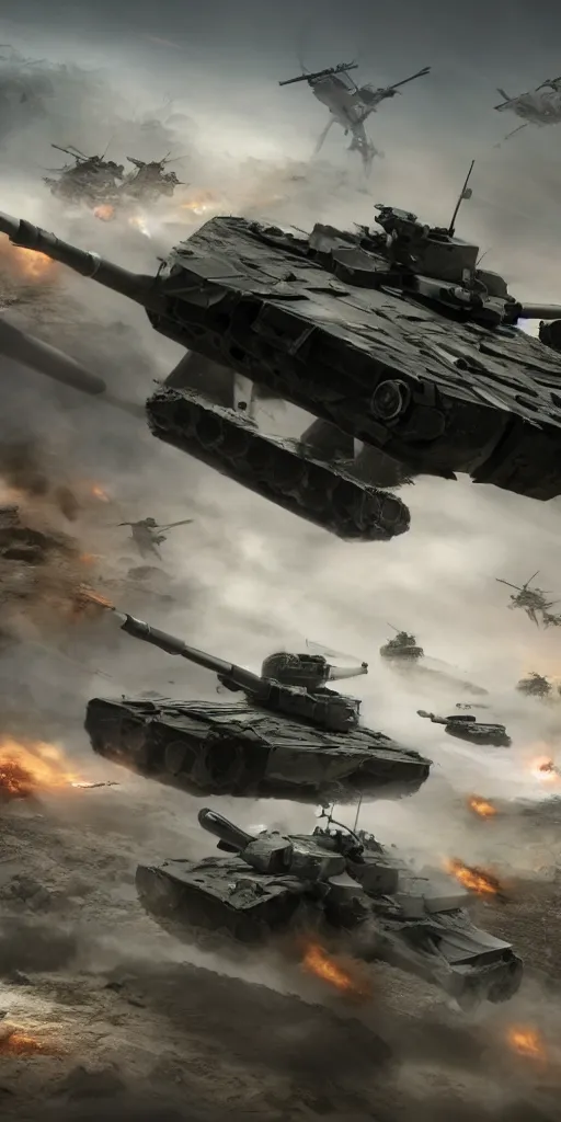 Image similar to concept art, world war iii, battlefield scenes, unmanned aerial vehicles, unmanned armored vehicles, unmanned tanks, soldiers'remote command operations, launch kinetic energy weapons, launch tracking missiles, armor piercing missiles, drag light missiles, backlight, future technology, smooth lines, high detail, 8 k, octane rendering, unreal engine.