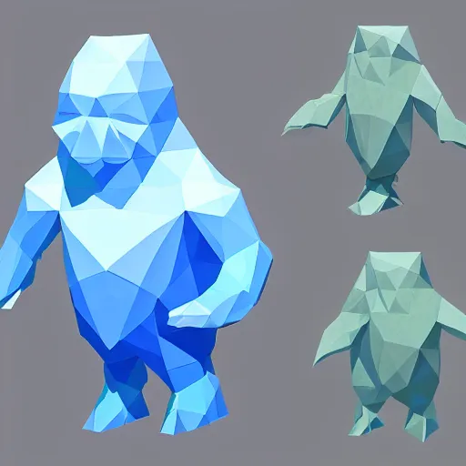 Image similar to low poly ice monster, concept art,