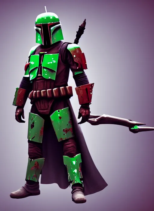 Image similar to arcane wizard x boba fett, fantasy inspired boba fett as a wizard, 3 d digital art, character mashup, epic volumetric lighting, combination art, photorealistic, sharp focus, aesthetic