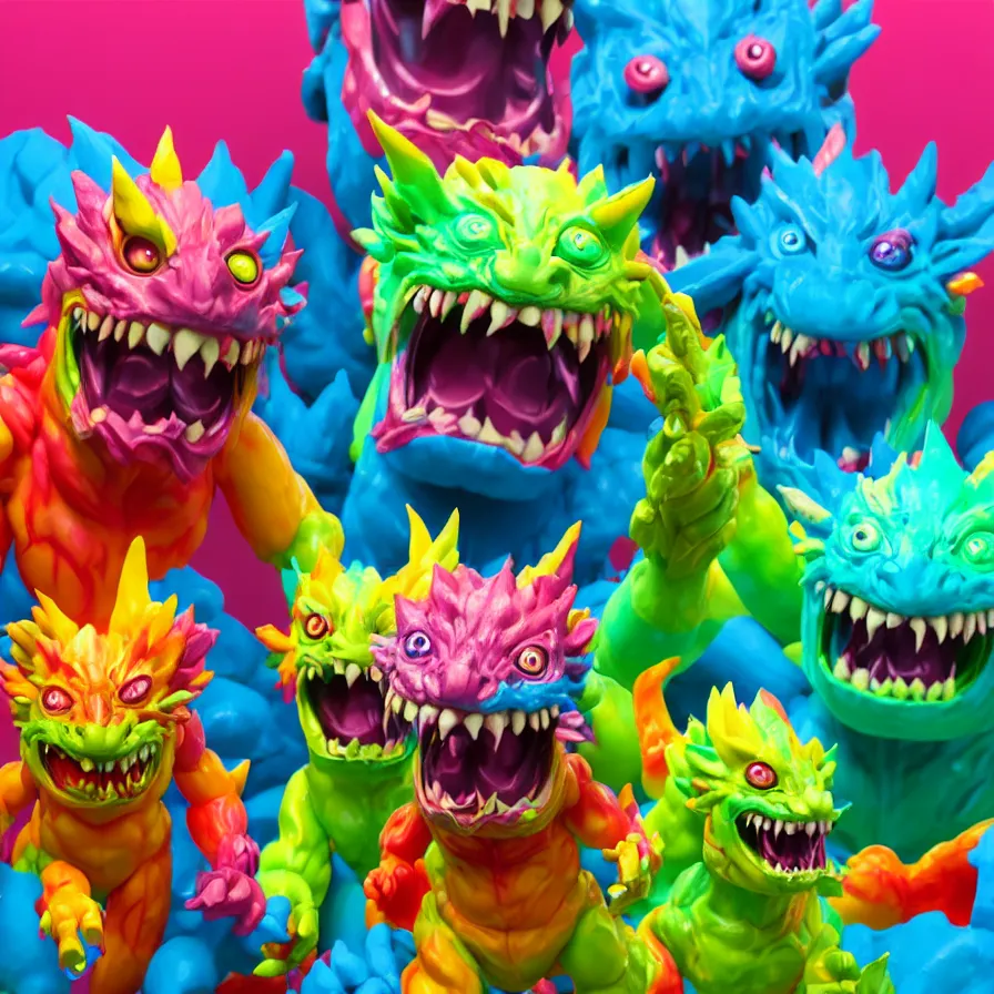 Prompt: 3 d render of a colorful monster kaiju!!! sofubi!!!! soft vinyl toy, promo shots 4 k photography