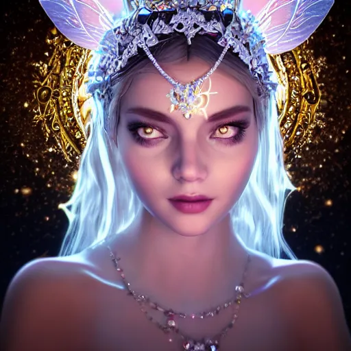 Image similar to portrait of fairy princess, glowing, ornate and intricate jewelry, jaw dropping beauty, glowing background lighting, white accent lighting, hyper detailed, fairy tale, 4 k octane render