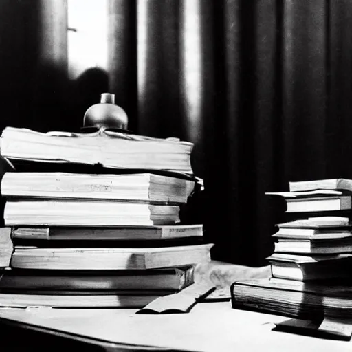 Image similar to a pile of books on a bedside table, citizen kane ( 1 9 4 1 )