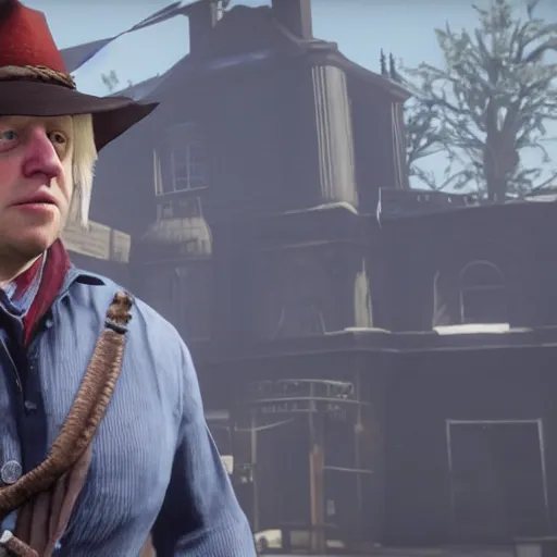 Image similar to Boris Johnson in Red Dead Redemption 2, game screenshot