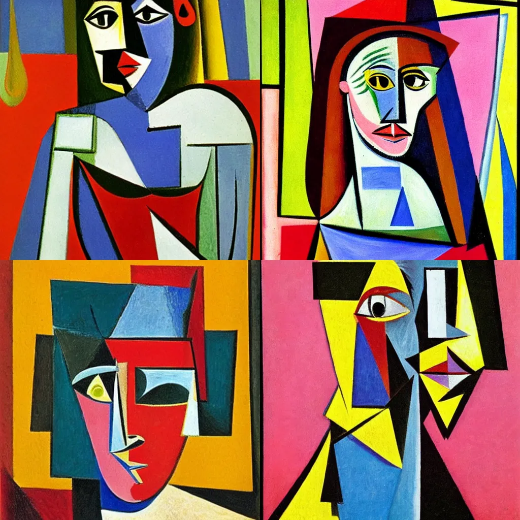 Prompt: a cubism portrait of a woman by Picasso, fauvism style