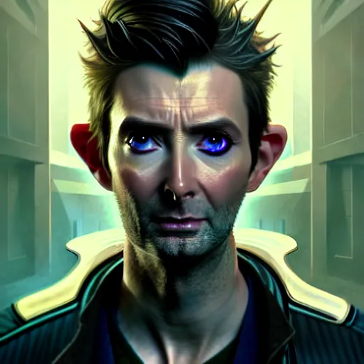 Prompt: portrait painting of a cyberpunk elven david tennant with thin pointy ears, ultra realistic, concept art, intricate details, eerie, highly detailed, photorealistic, octane render, 8 k, unreal engine. art by artgerm and greg rutkowski and charlie bowater and magali villeneuve and alphonse mucha