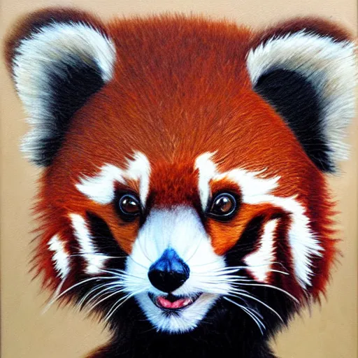 Prompt: oil painting of an anthropomorphic red panda in military uniform, amazing detail