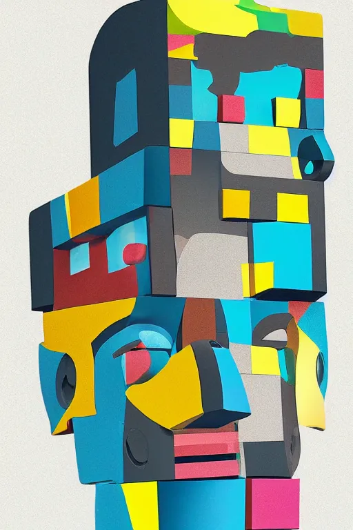 Image similar to cubist moai statue cutout digital illustration cartoon colorful beeple