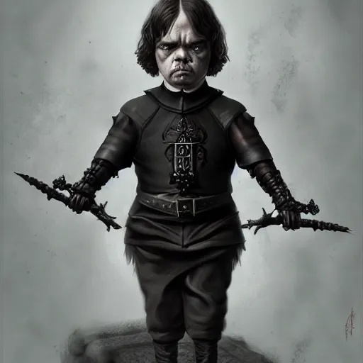 Image similar to peter dinklage as wednesday addams, digital painting, extremely detailed, 4 k, intricate, brush strokes, mark arian, artgerm, bastien lecouffe - deharme