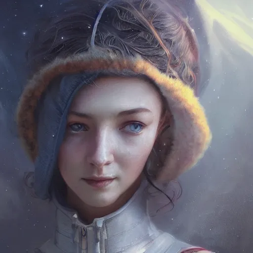 Image similar to A close up portrait on the street of Russian sleeping quarters on the moon, Norilsk, sci-fi, fantasy, intricate, very very beautiful, elegant, highly detailed, digital painting, artstation, concept art, smooth, sharp focus, illustration, art by artgerm and greg rutkowski and alphonse mucha