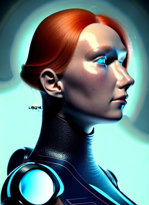 Image similar to an extremely beautiful redhead scandinavian female humanoid with freckled cheeks, cyber neon lighting, by loish, d & d, fantasy, futurism, cyberpunk fashion clothes, elegant profile posing, perfect anatomy, hyper photorealistic, digital photography, artstation, pinterest, concept art, art by pascal blanche and greg rutkowski,