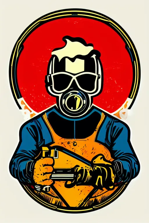 Image similar to fallout 7 6 retro futurist illustration art by butcher billy, sticker, colorful, illustration, highly detailed, simple, smooth and clean vector curves, no jagged lines, vector art, smooth andy warhol style