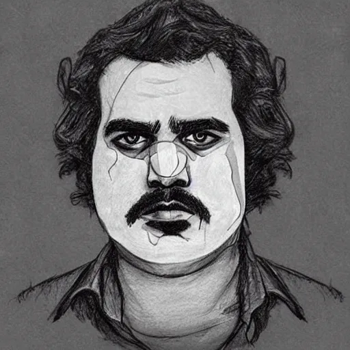 Image similar to sketch of pablo escobar played by wagner moura in narcos covering his face with a bandana, insanely detailed drawing