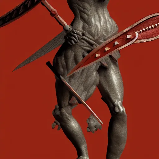 Image similar to a stylized image of a creature with a sword, a character portrait by Michelangelo, polycount, antipodeans, low poly, y2k aesthetic, ps1 graphics