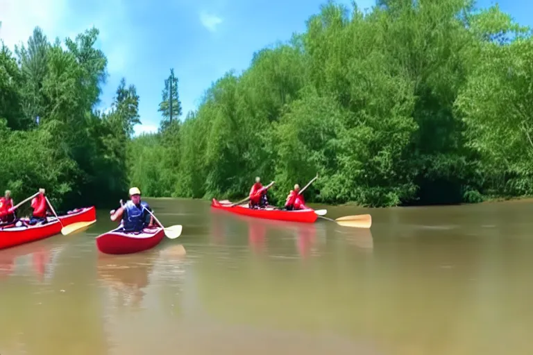 Image similar to youtube thumbnail of people canoing down a river