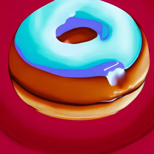 Prompt: beautiful glossy digital painting of a pink glazed donut on a red glass plate