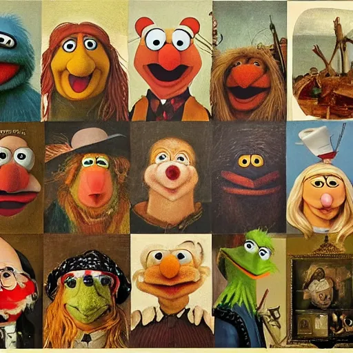 Prompt: painting of muppets in the style of hieronymus bosch