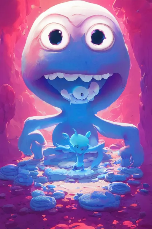 Image similar to smurf ghost creature animal sushi cristal very big eye roots cactus elemental flush of force nature micro world fluo fishscale, behance hd by jesper ejsing, by rhads, makoto shinkai and lois van baarle, ilya kuvshinov, rossdraws radiating a glowing aura global illumination ray tracing hdr