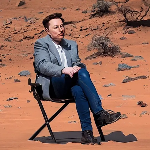 Prompt: elon musk sadly smoking weed while sitting under a tree on mars