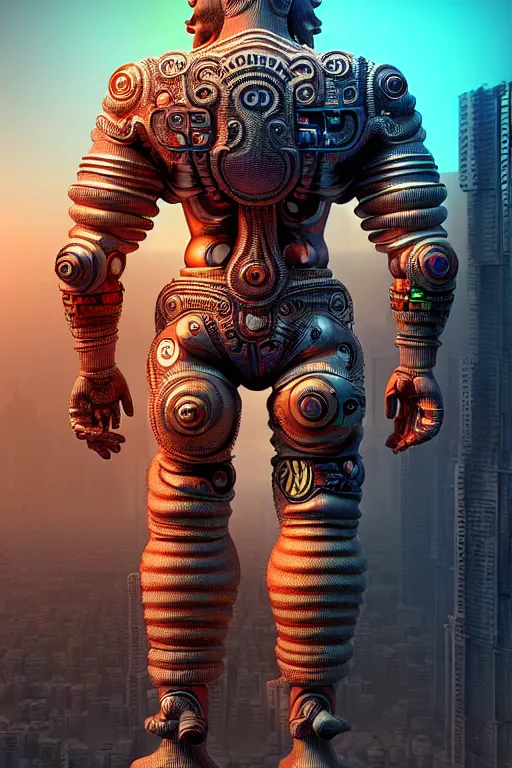Prompt: high quality 3 d render hyperrealistic cyborg!! hanuman! madhubani, highly detailed, cyberpunk mumbai in the background, unreal engine cinematic smooth, in the style of solaris, hannah yata charlie immer, moody light, low angle, uhd 8 k, sharp focus