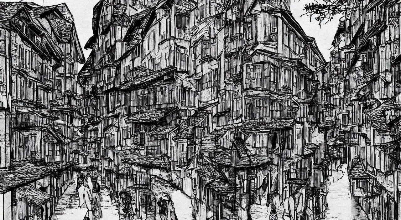 Prompt: lucerne streets by junji ito, trending on artstation