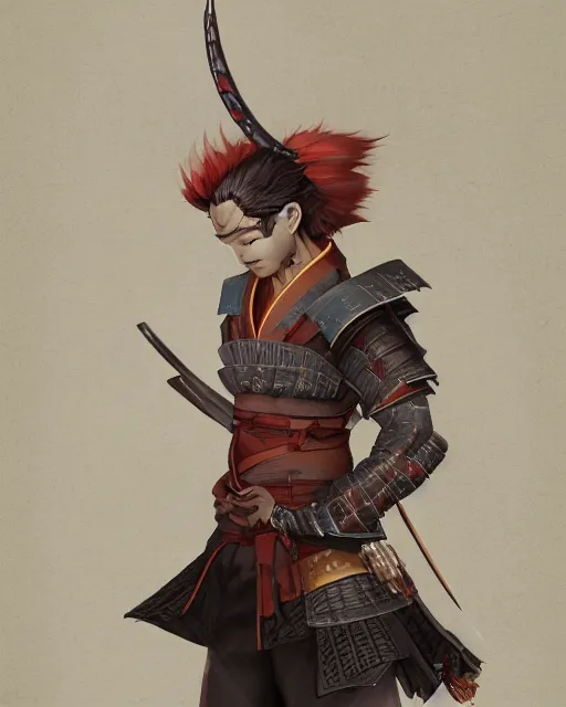 Image similar to A handsome male kitsune samurai, visualartzi, Japanese, concept art by Karla Ortiz, James Paick, Charlie Bowater, Krenz Cushart, highly detailed, ultra detailed, ultra realistic, trending on artstation, cgstudio