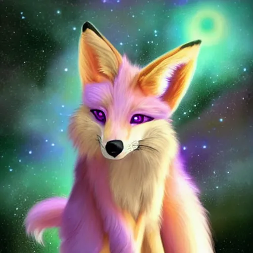 Prompt: fantasy.. lilac fox with a long fluffy, shiny coat. milky way. very excellent very accurate picture