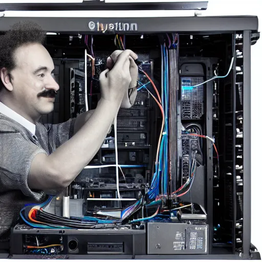 Prompt: Studio photo of Einstein building a PC, detailed, 50mm