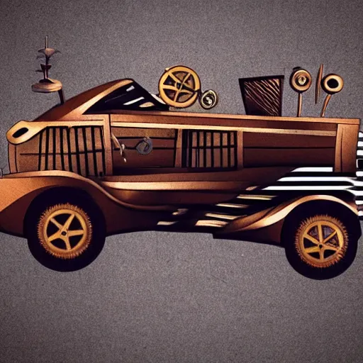 Prompt: car in the style of cubism steampunk