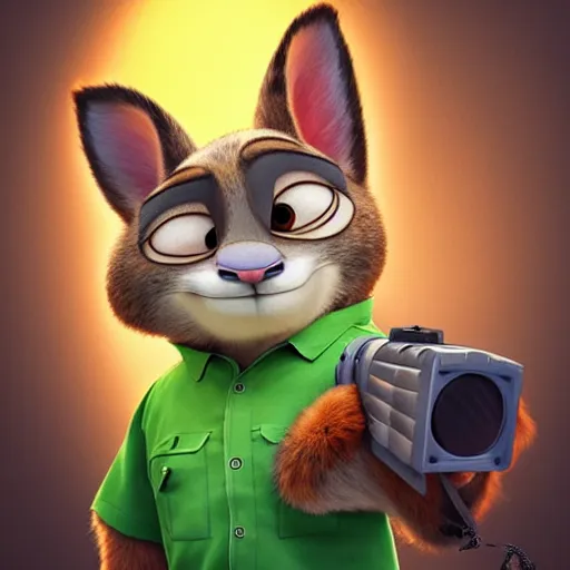 Image similar to “portrait of a cartoon animal, zootopia movie style, pointing a laser gun at the camera, digital art, 4k, award winning”