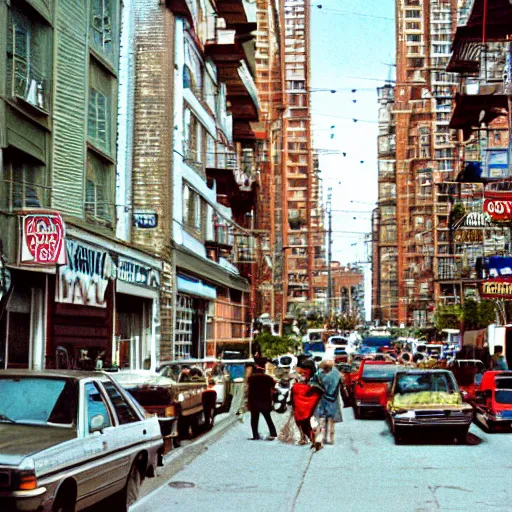 Prompt: street of brooklin 1 9 8 9, hyper detailed, kodachrome photo