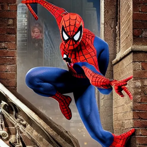 Image similar to spiderman as sherlock holmes, an film of sam raimi