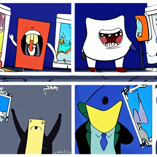 Image similar to Adventure Time characters in the art stylings of Spy vs Spy from Mad TV