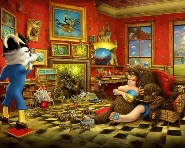 Image similar to robert williams todd schorr mark ryden highly detailed 3 - d environment octane render