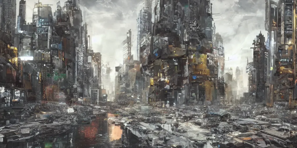 Image similar to a desolate future cyberpunk city