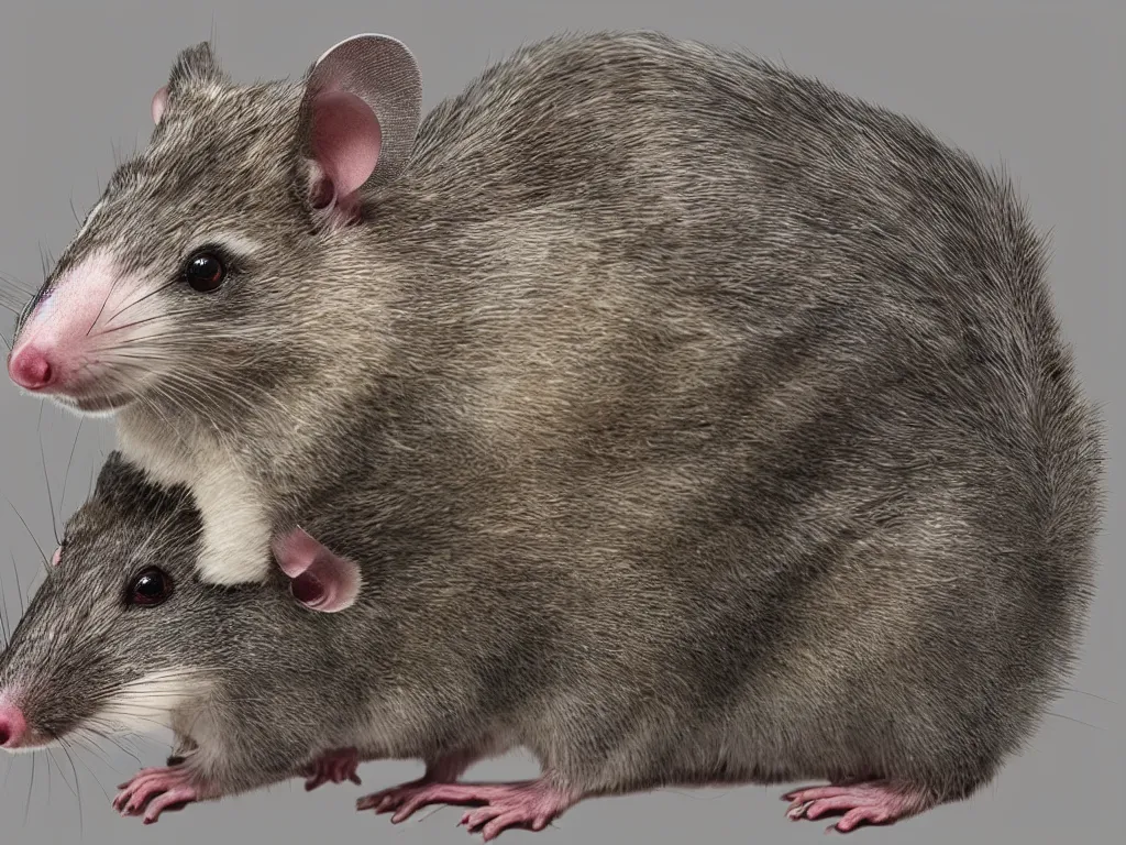 Prompt: “photorealistic 4k opossum carting degus on its back”