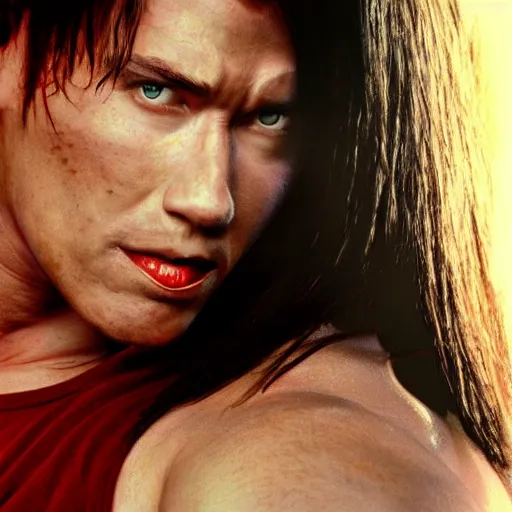 Prompt: arnold schwarzenegger portrait as tifa lockhart, realistic photography, ultra realistic portrait