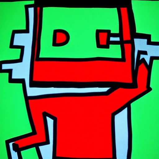 Prompt: square robot by keith haring,