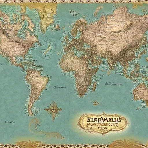 Image similar to fantasy map, highly detailed, many continents, oceans.