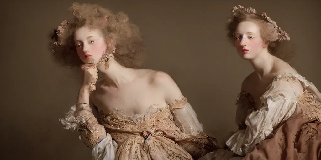 Prompt: fashion editorial portrait by Jean-Honoré Fragonard. highly detailed. 8k. depth of field. photography