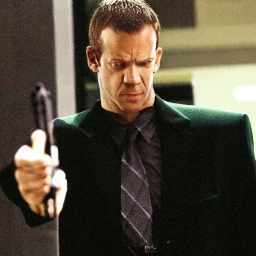 Image similar to Toby Flenderson as neo in the matrix, full body shot