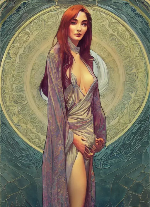 Prompt: julia regza wearing a silk robe, digital painting, artstation, concept art, sharp focus, illustration, art by artgerm and greg rutkowski and alphonse mucha