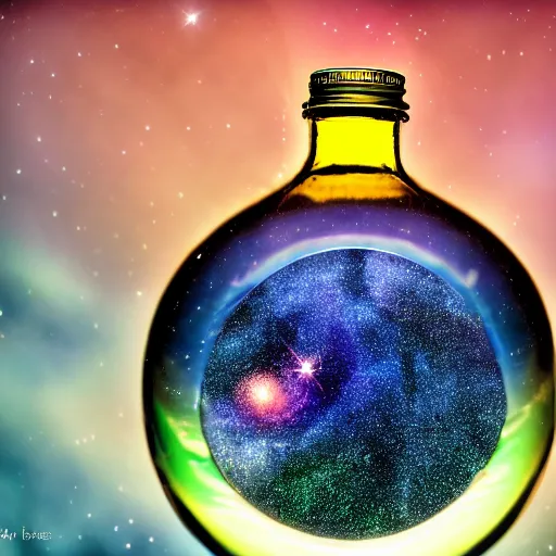Prompt: the universe in a bottle, high quality photograph