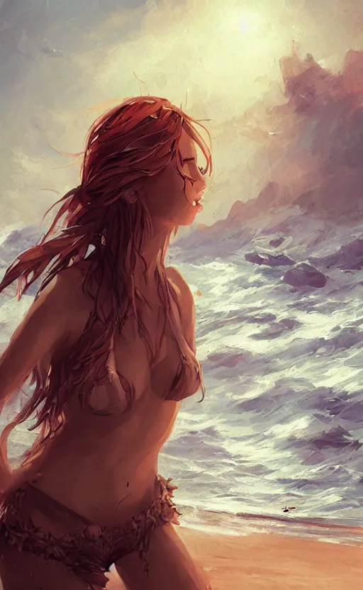 Prompt: casual game art dirty poluted beach with sargassum invasion, disguisting, artstyle with soft and hard round brush, digital art, game art, 2D art, mobile game, style like charlie bowater, google store, low contrast, super beautiful art