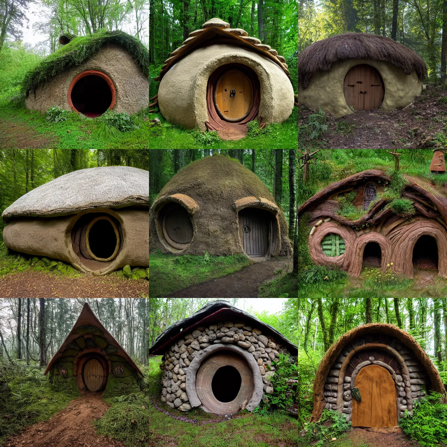 Prompt: natural large sustainable cob house clay multiple stories hobbit inspired fantasy grand epic tall in the woods digital photo 8 k