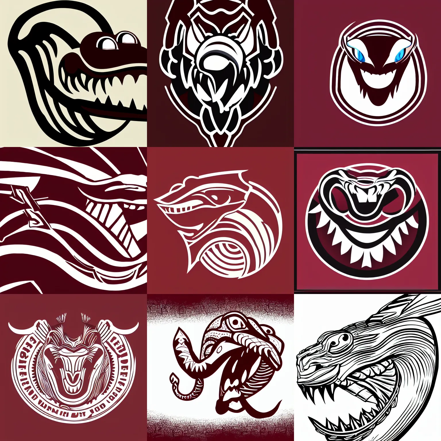 Prompt: Cobra head mascot facing right, maroon and white, graphic design, line art, perfect lines, no text